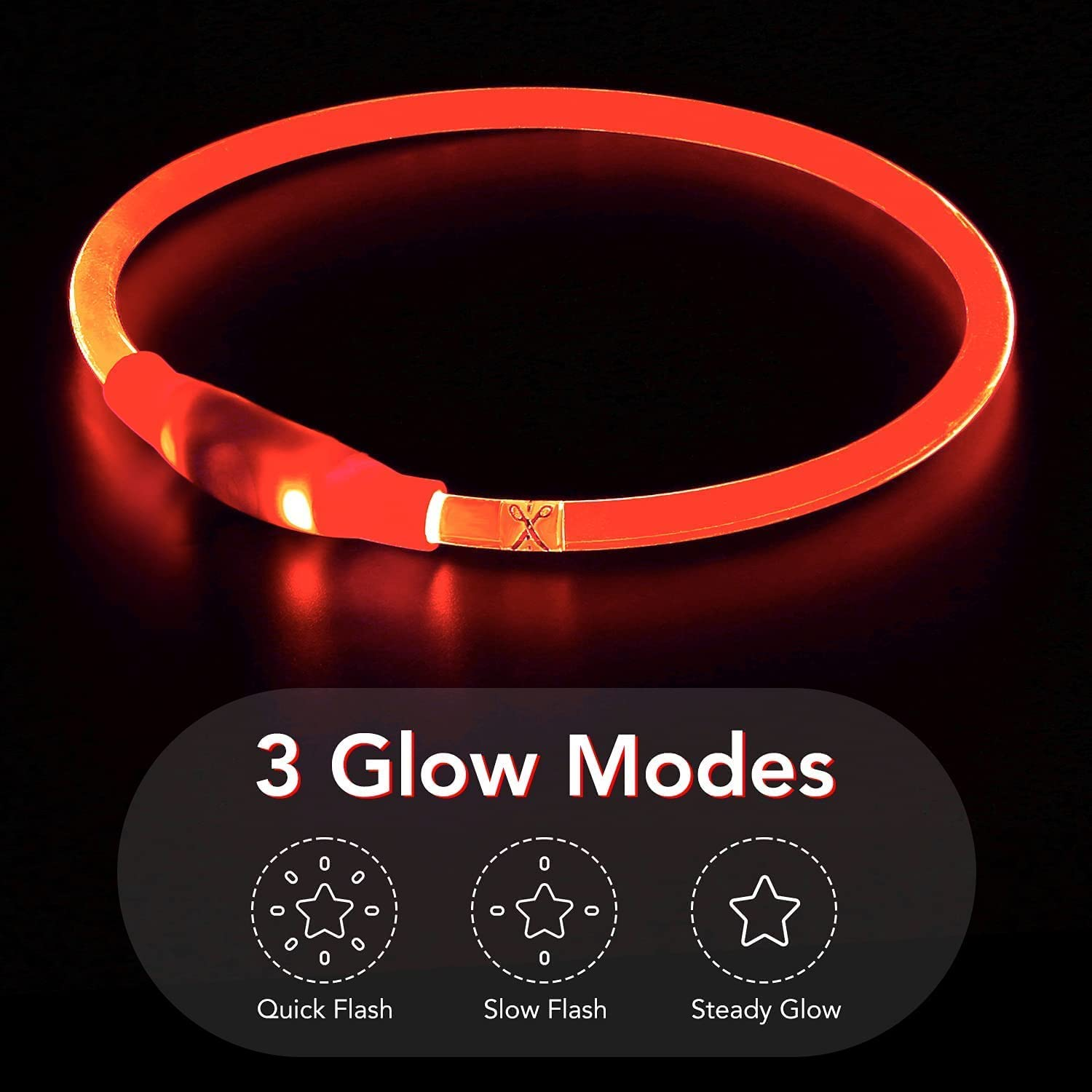 LED Dog Collar USB Rechargeable, Glowing Pet Dog Collar for Night Safety, 3 Glow Modes, Fashion Light up Collar for Small Medium Large Dogs (Red) image number 5