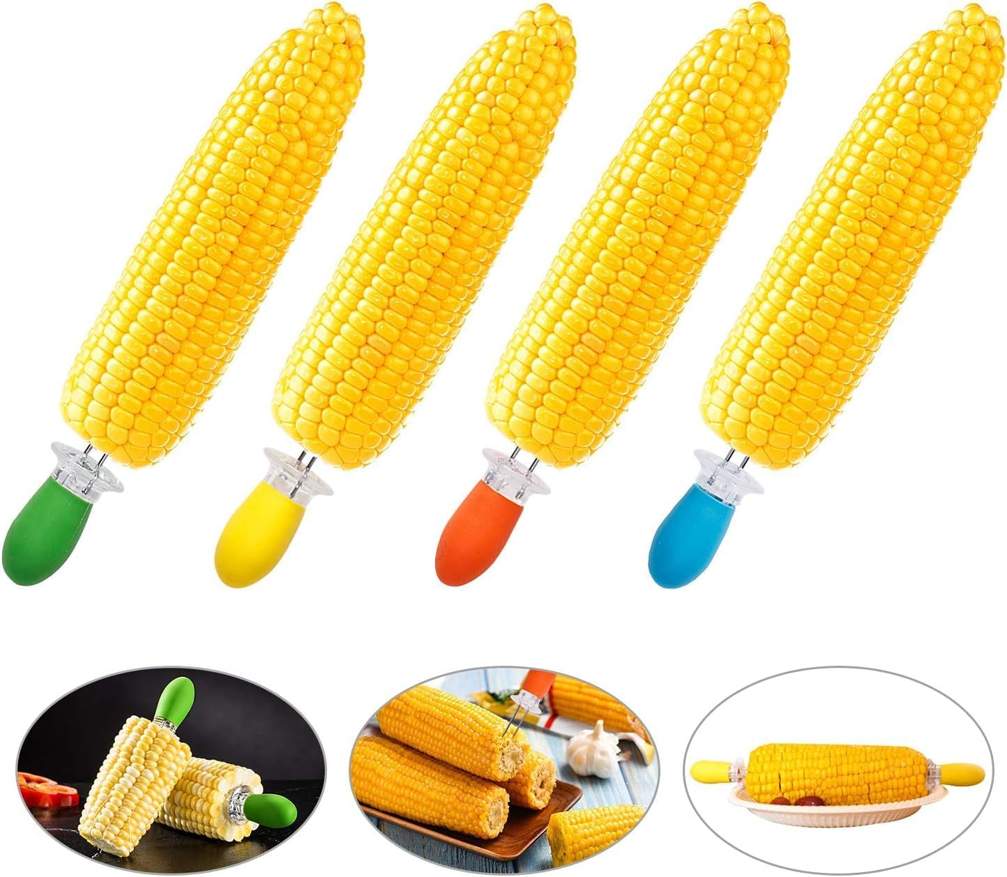 Quhoxdye 18Pcs/9Pairs Corn Holders, Stainless Steel Corn Cob Holders Corn on the Cob BBQ Fork Skewers with Butter Spreader for Home Cooking Parties Camping (Multicolor)