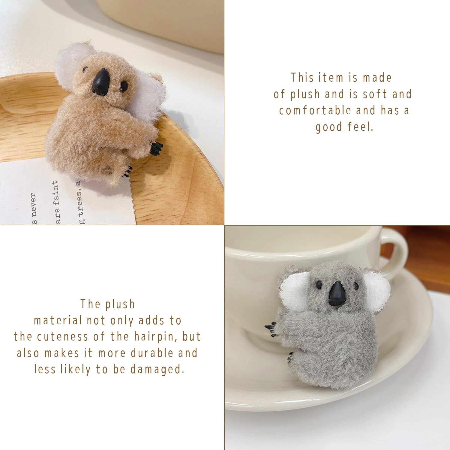 Pack of 6 Plush Koala Hair Pins, Cute Cartoon Animals, Funny Girls Fashion Accessories, Creative Personality, Hairstyle Decoration image number 5