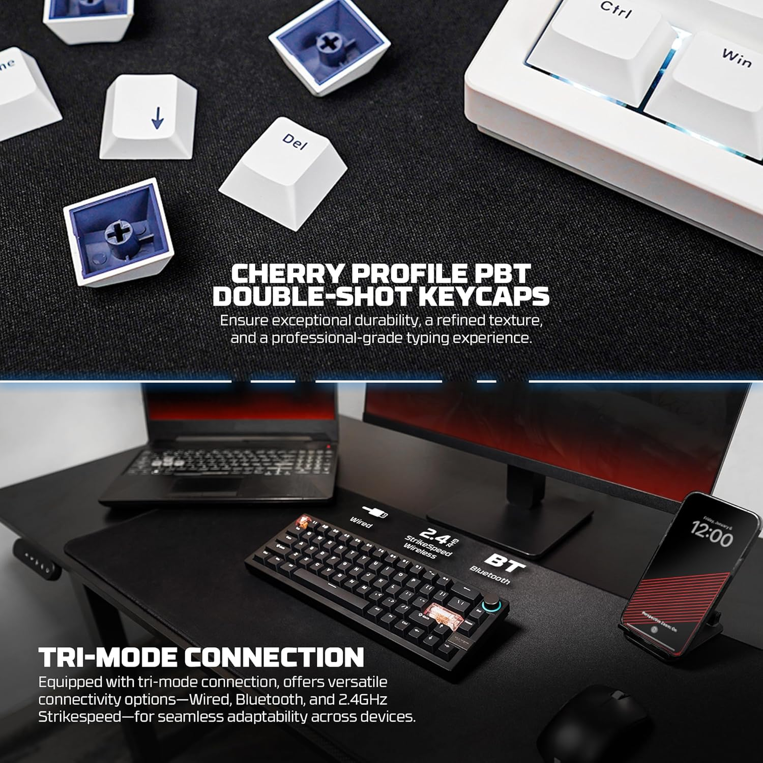 Fantech MAXFIT6 60% Gasket-Mounted Mechanical Keyboard, Support QMK/VIA Hot Swappable with Knob, Bluetooth/Wireless & Wired RGB Gaming Keyboard Mac/Windows (Black, Brown Switch) image number 6