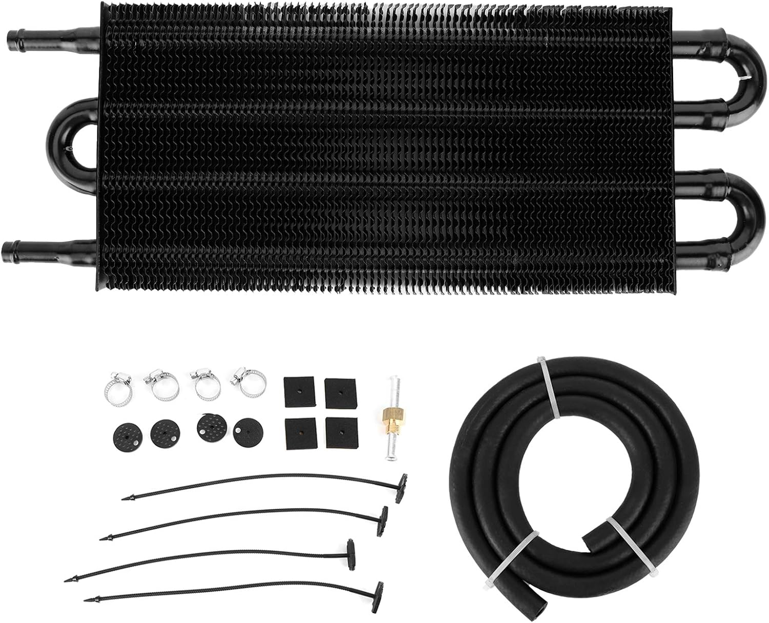 Aluminum Oil Cooler, 4 Rows Transmission and Power Steering Radiator for Auto Vehicles, Black High Performance Cooling System for Cars and Trucks, Heavy Duty Heat Exchanger