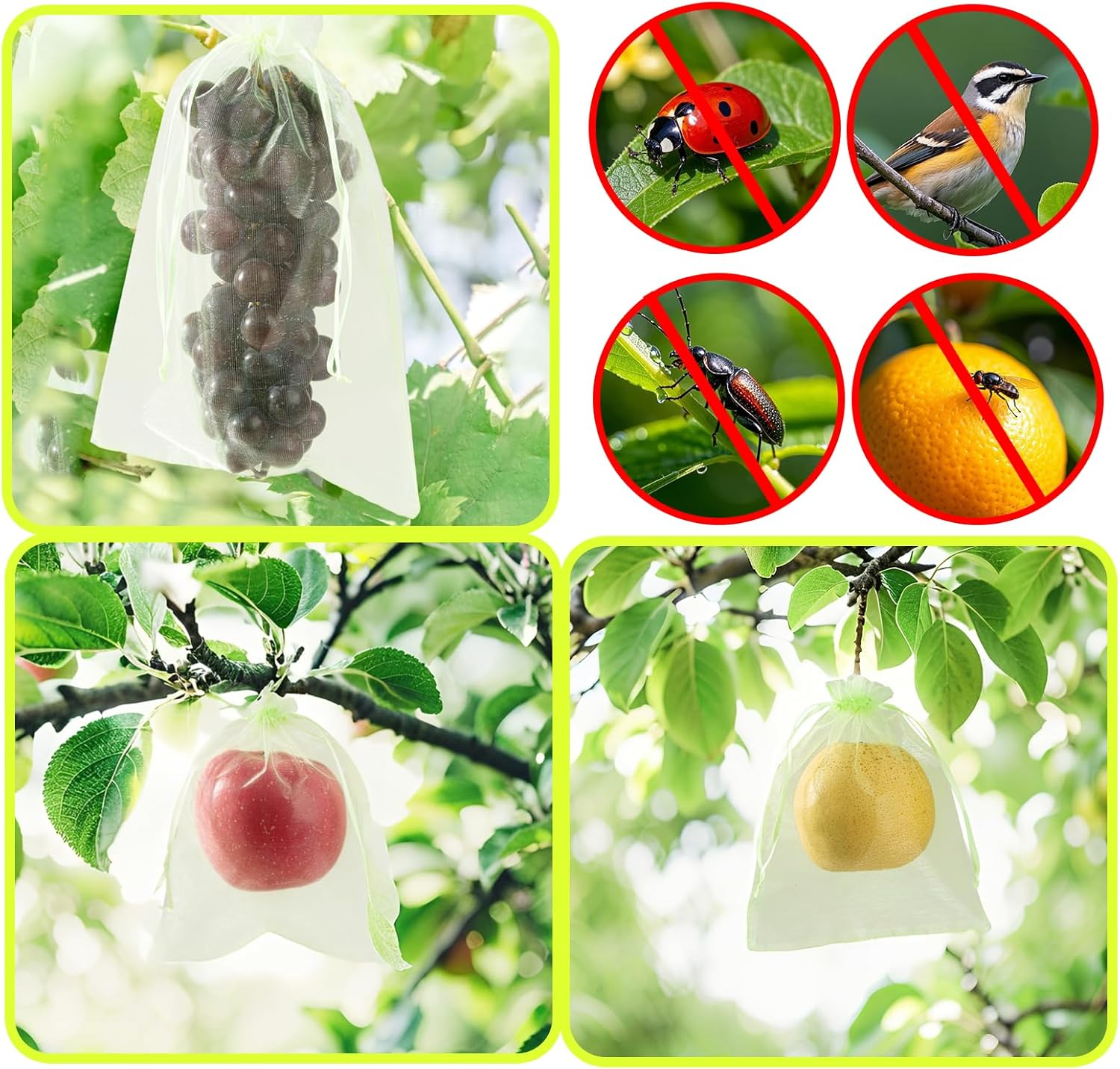 Smilelucky 100PCS Fruit Protection Bags with Drawstring, 15X20Cm Green Organza Produce Bags for Fruit Trees, Mesh Netting for Garden Protection image number 2