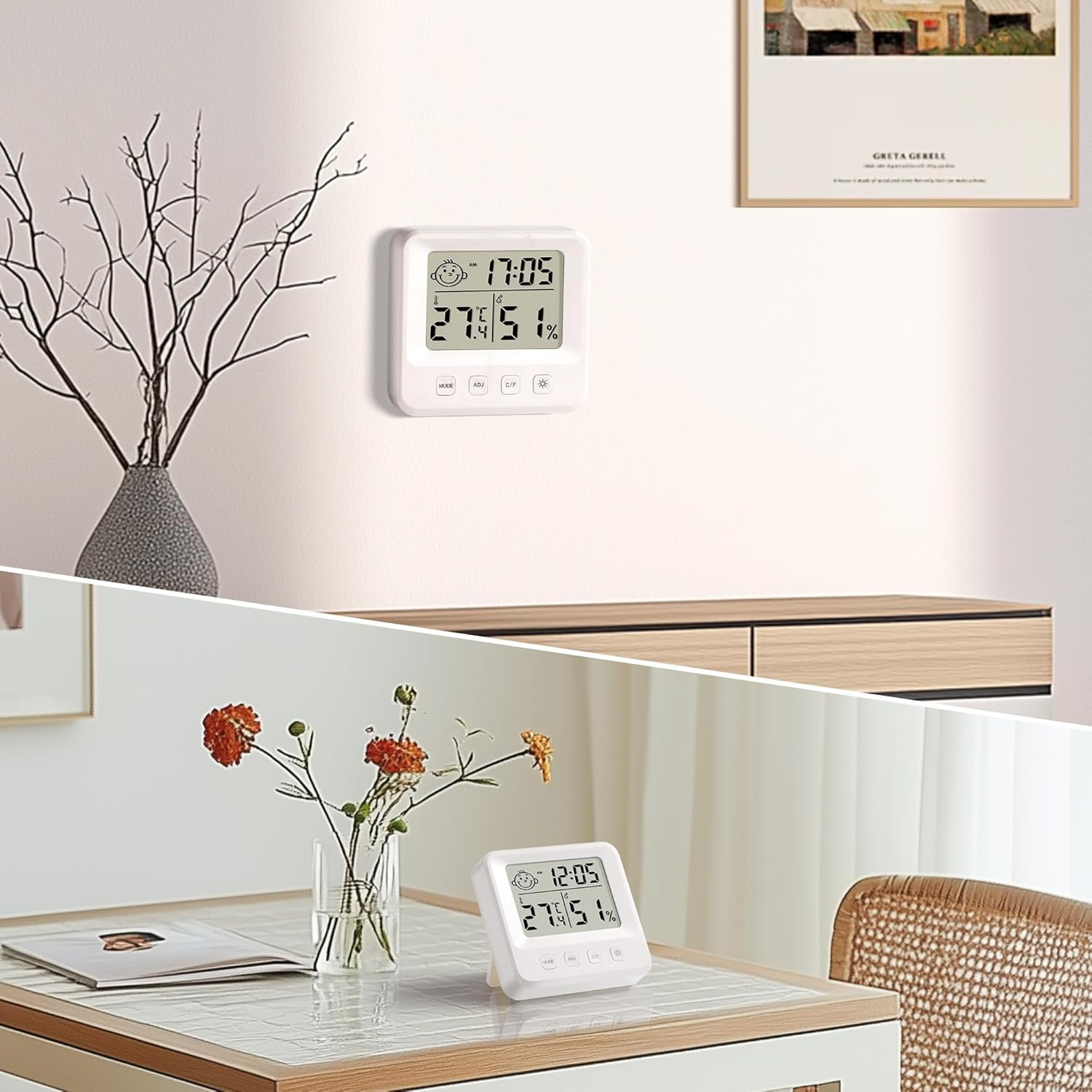 Room Thermometer Clock,Wall or Table Stand, Temperature Sensor,For Home Theater,Room Blackout Environment Monitoring, Greenhouse, Plant Nursery and Shade Cloth Area Monitoring, Night Light Button image number 3