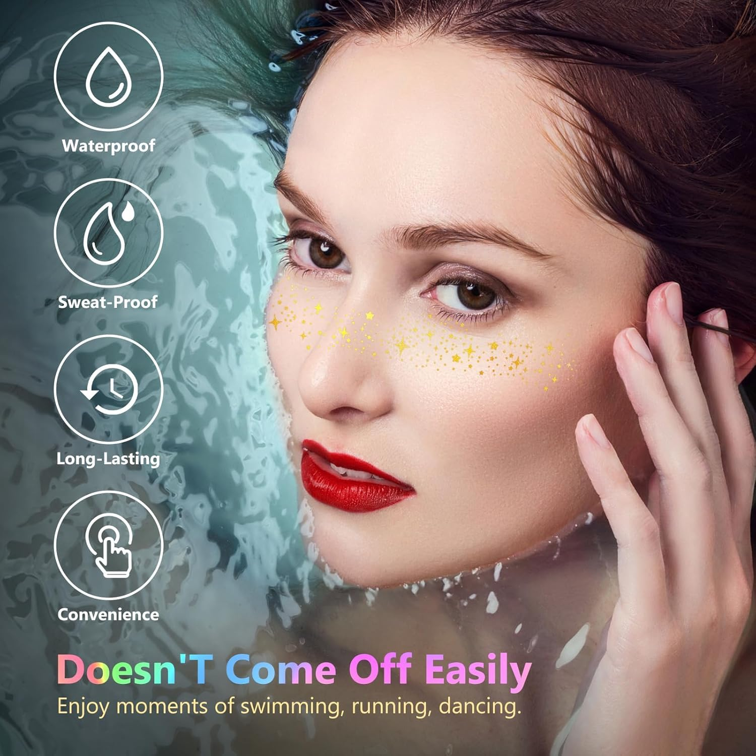 12Pcs Face Glitter Freckles, Face Glitter Fake Freckles Sticker, Gold Sliver Holographic Multichrome Waterproof Sparkle Freckles Makeup Patches for Women Rave Festival Accessories Party Prom image number 5