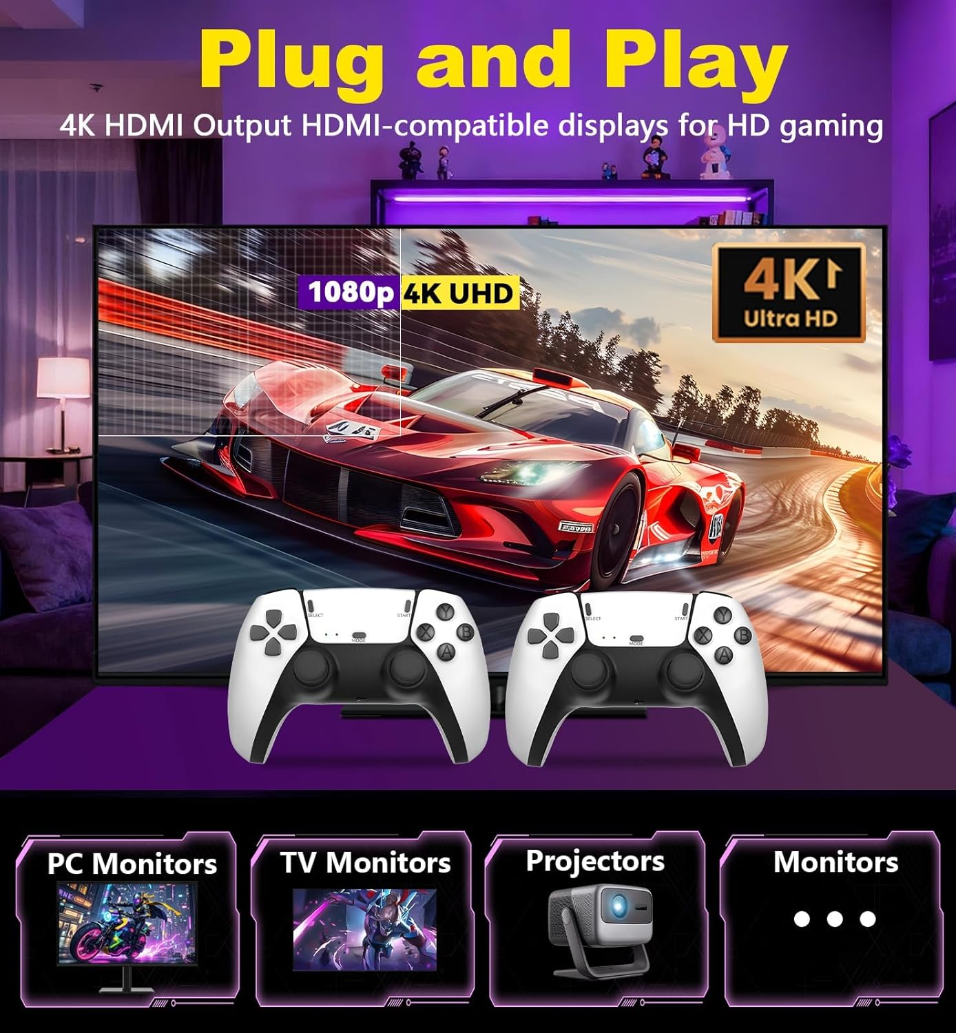 Retro Gaming Console with 20000+ Games & 23 Emulators, 4K HDMI Game Stick, Wireless Retro Game Console Retro Drive, Dual 2.4Ghz Wireless Controllers Plug and Play Video Game Console for TV image number 3