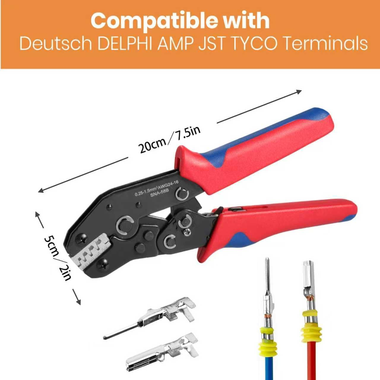 Wire Crimping Tool with Ratchet,Ratchet Wire Crimper Tool for Open Barrel Terminal Connectors, Electrical Crimping Tool for Molex Style Deutsch DELPHI AMP Dupont TYCO Terminals, 24-14 AWG image number 2