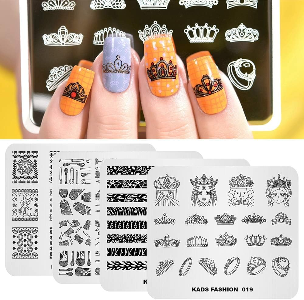 4 Pieces Nail Stamping Plate Imperial Crown Chinese Mahjong Plant Sewing Template Picture Stencils Manicure Print Nail Art DIY Tool