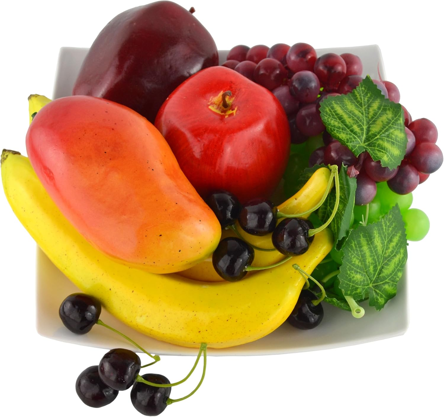 Samyo Mixture of Artificial Apple Banana Cherries Mango Grape Lifelike Simulation Realistic Fake Fruit for Home Decoration image number 3