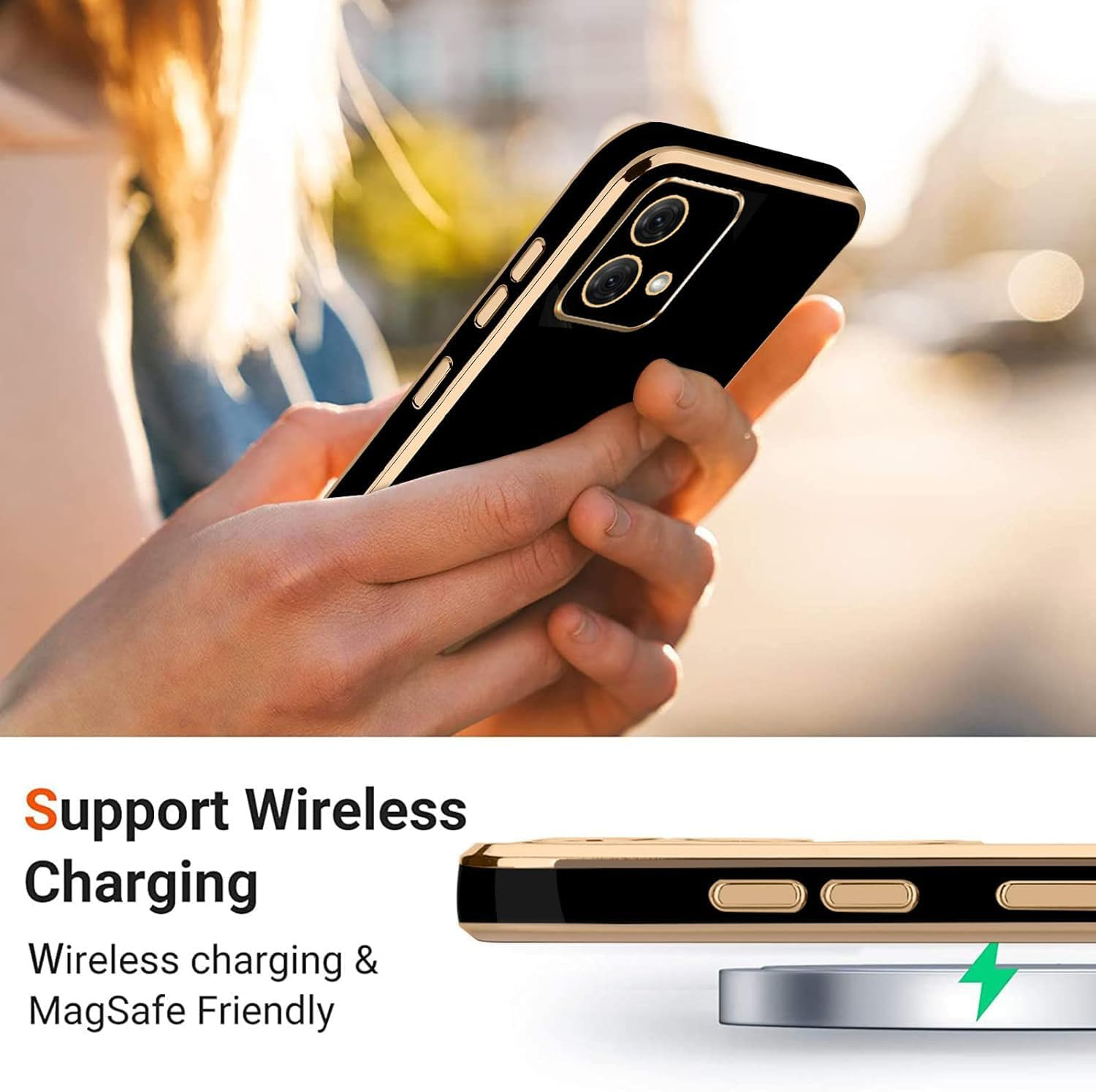 For Motorola G54 5G (6.5 Inch) Case,[2 in 1] with 2.5D Clear Tempered Glass Screen Protector, Luxury Lovely Plating Case Soft Smooth with Wrist Strap Stand Protective Cover(For Moto G54 5G) image number 6