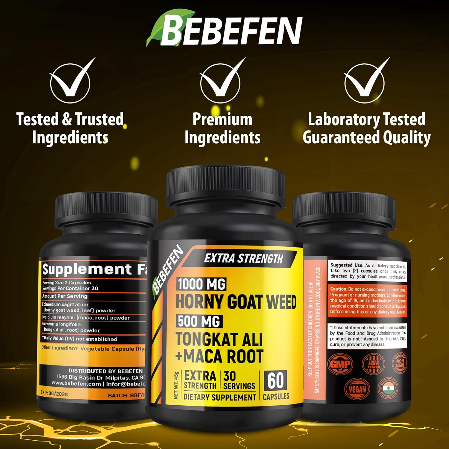 Horny Goat Weed for Men - Extra Strength with Black Maca Root, Tongkat Ali - 60 Capsules image number 3