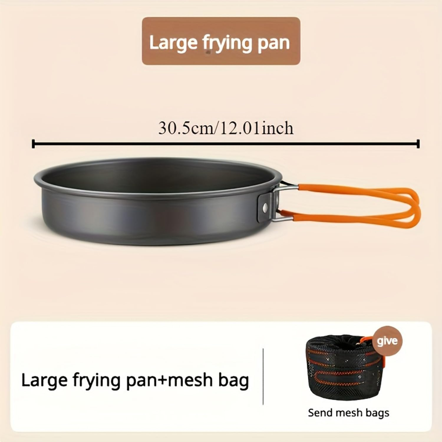 Homeily Camping Frying Pan, 12 Inch Aluminium Alloy Non-Stick Frying Pan with Folding Handles and Mesh Bag, Portable Backpacking Pan for Outdoor Camping Picnic Hiking image number 3