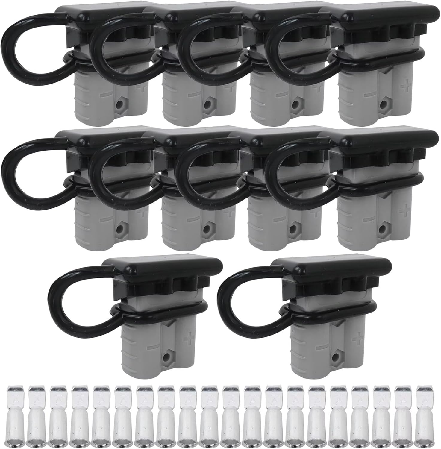 50 Amp 10 Pcs Anderson Plug Connector Replacement for 6AWG with Dust Cover, Wire Harness Plug Kit for 12/24V DC Power Auto Solar Electrical Devices, Grey