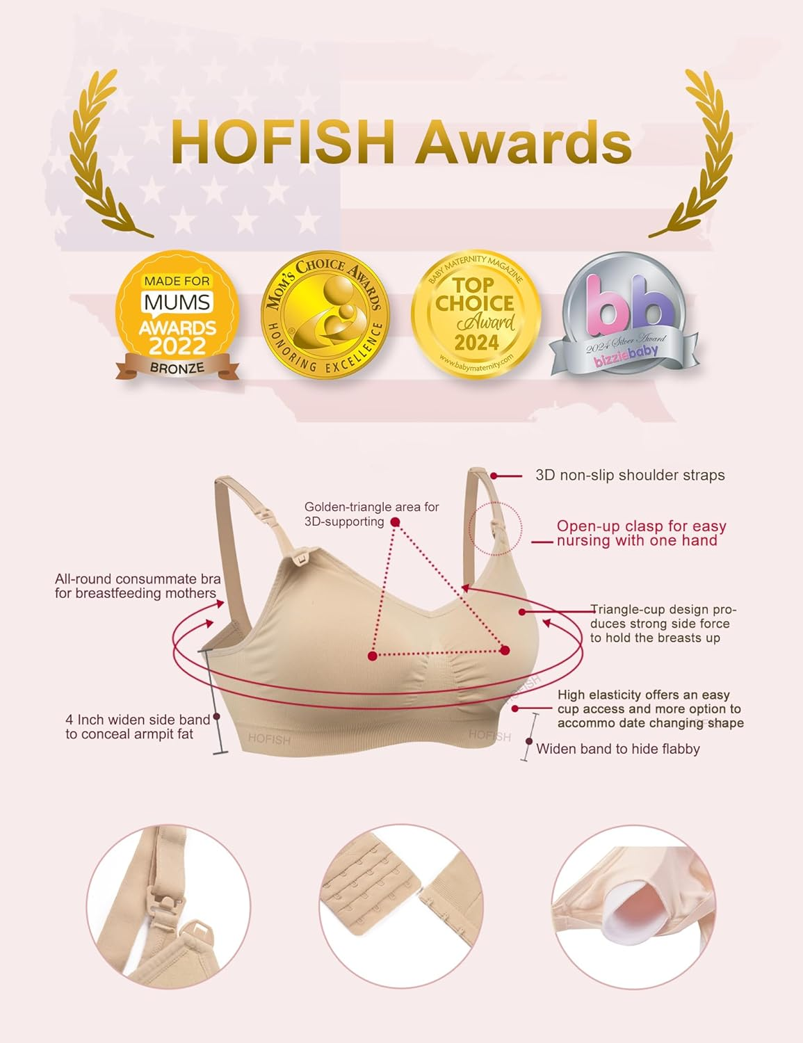 HOFISH Pregnant Seamless Nursing Bra with Pads Cami Tank Top with Clasp in Front for Easy Breastfeeding with Pads Shelf-Bra Top image number 3