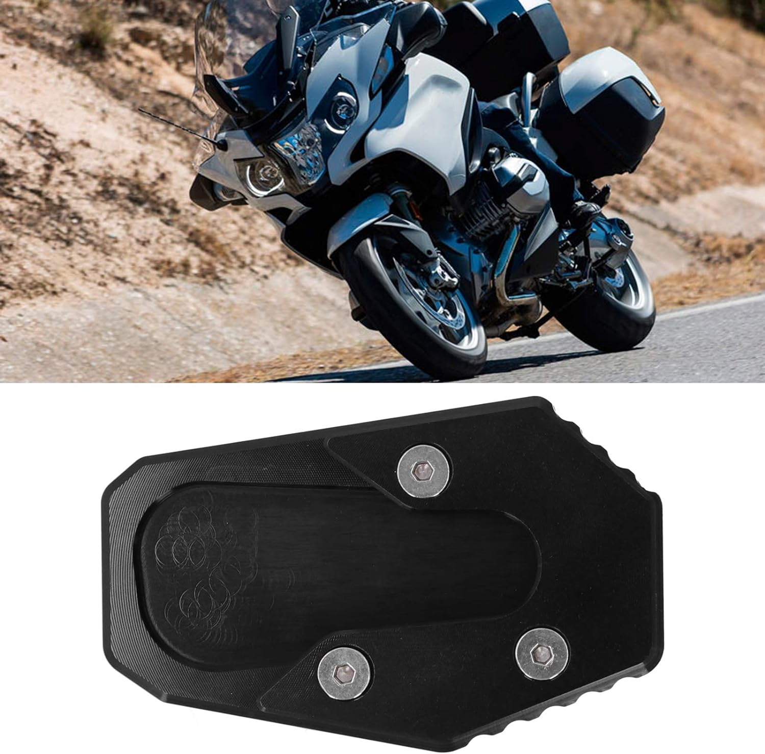 Foot Side Stand Extension Pad Plate, Convenient Durable Motorcycle Kickstand Extender Lightweight for Motorcycle for Most People(Black) image number 6