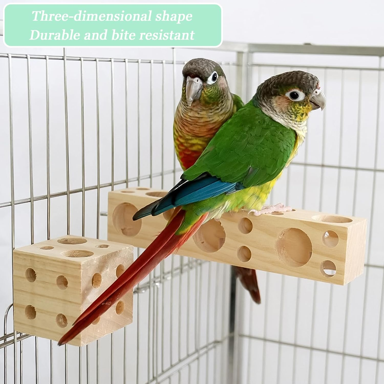 MLKLDOU Bird Wooden Block Chew Toy Parrot Rectangle Chewing Toys,Parakeet Hanging Toy,Bird Perch Stand Foraging Training Toys Shredding & Biting Wooden Bird Cage Accessories image number 3