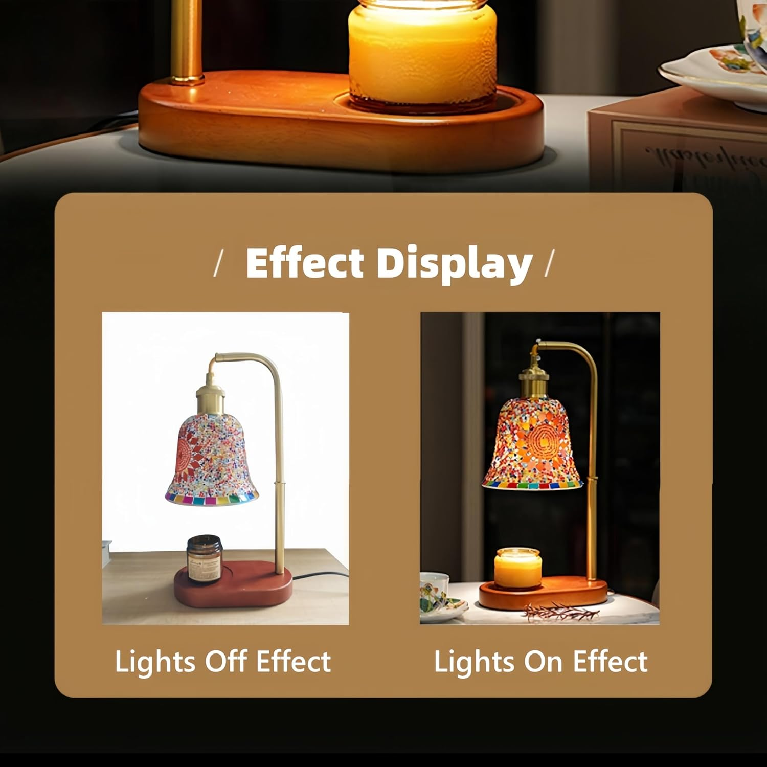 Mosaic Glass Candle Warmer Lamp with Base, Electric Dimmable Wax Melt Warmer for Scented Jar Candles, Morocca Lamps,Home Decor Gifts for Bedroom Office, Mom Women Friends image number 3