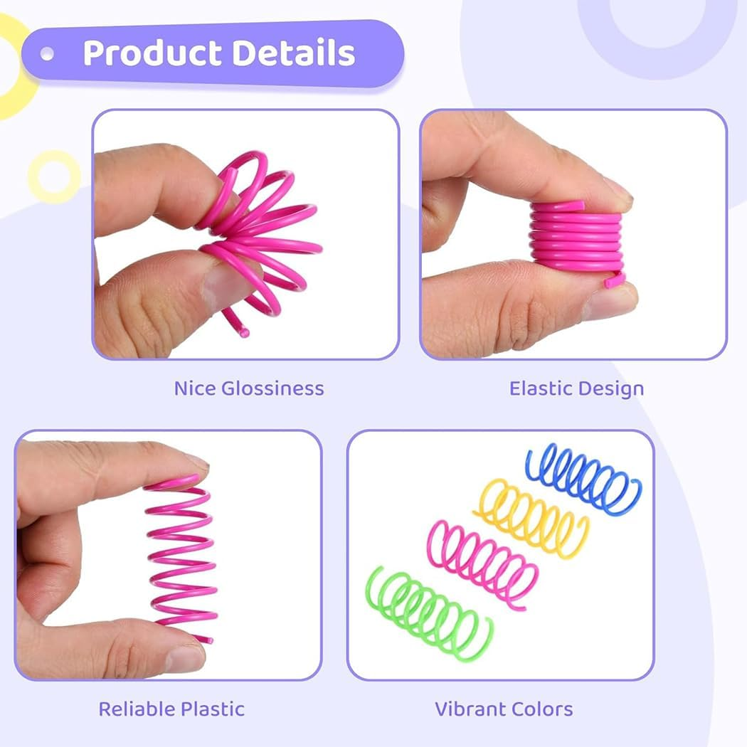 Idopick 40 Pack Cat Spring Toys, 2Inch Creative Toy Plastic Colorful Kitten Spiral Spring Durable Cat Plastic Coil Indoor Interactive Toy for Swatting, Biting, Hunting Chasing Bitingt Toys image number 4