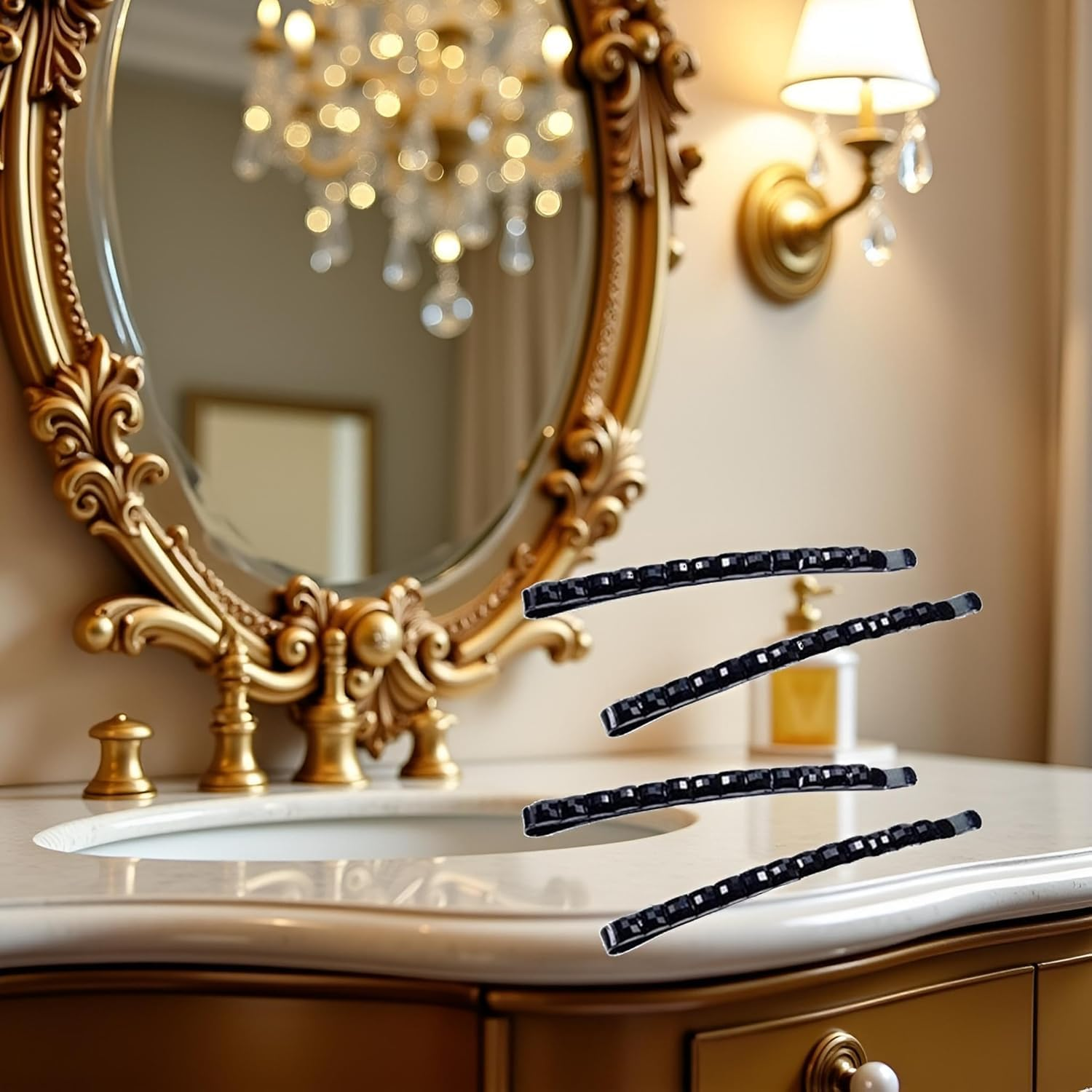 4Pcs Black Rhinestone Bobby Pins, Black Bobby Pins，Sparkly Crystal Diamond Hair Pins for Women, Metal Decorative Hair Barrettes for Decoration Accessories， for Women image number 5