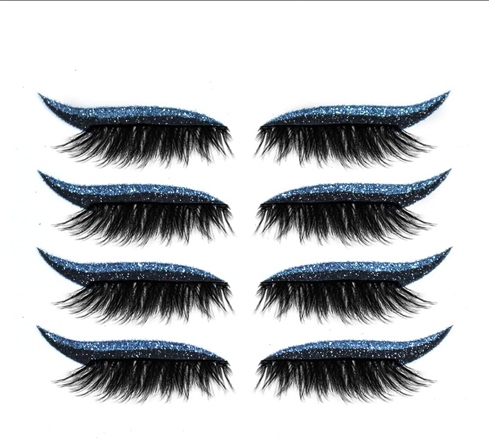 Fashion Reusable Eyeliner and Eyelash Stickers False Eyelashes Sequin Eye Shadow Blue