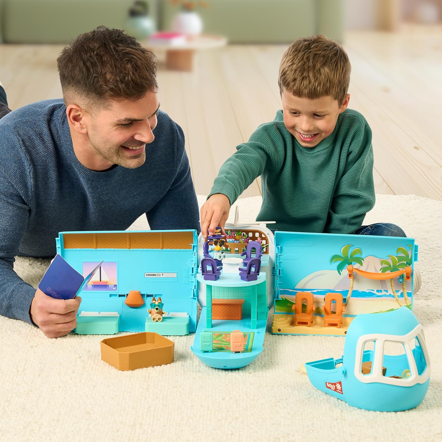 Bluey 3-In-1 Transforming Plane Playset, Transforms from a Plane to a Resort and a Boat! Opens up to Expand Out to a 70Cm Wide Holiday Vacation Resort Playset, over 25 Sounds and Phrases image number 3
