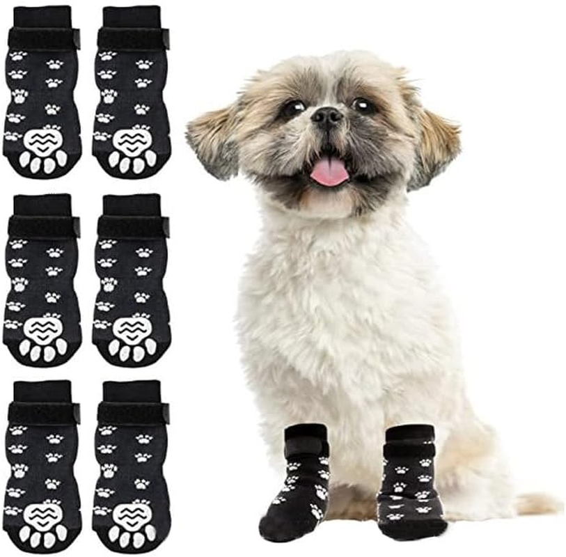 4Pcs Anti-Slip Dog Socks - Double Side Non-Slip Paw Protector for Hardwood Floors,Prevent Licking,Dog Booties (Black, L) image number 3