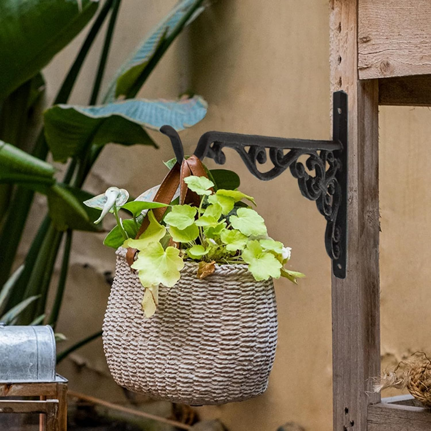 Mrmrkura 2 Pack 10 Inch Hanging Plant Bracket, Wrought Iron Plant Hangers Outdoor Indoor, Wall Hooks for Bird Feeder Hanger/Lantern Wind Chimes (2 Pcs) image number 3