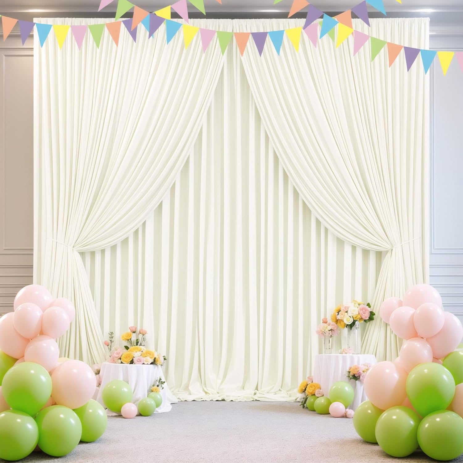 4 Panels Ivory Backdrop Curtains for Wedding Party Wrinkle Free Backdrops Curtain Drapes Fabric Decorations Photo Back Drop Cloth for Baby Shower Photography Stage Reception 20Ft(W) X 12Ft(H) image number 6
