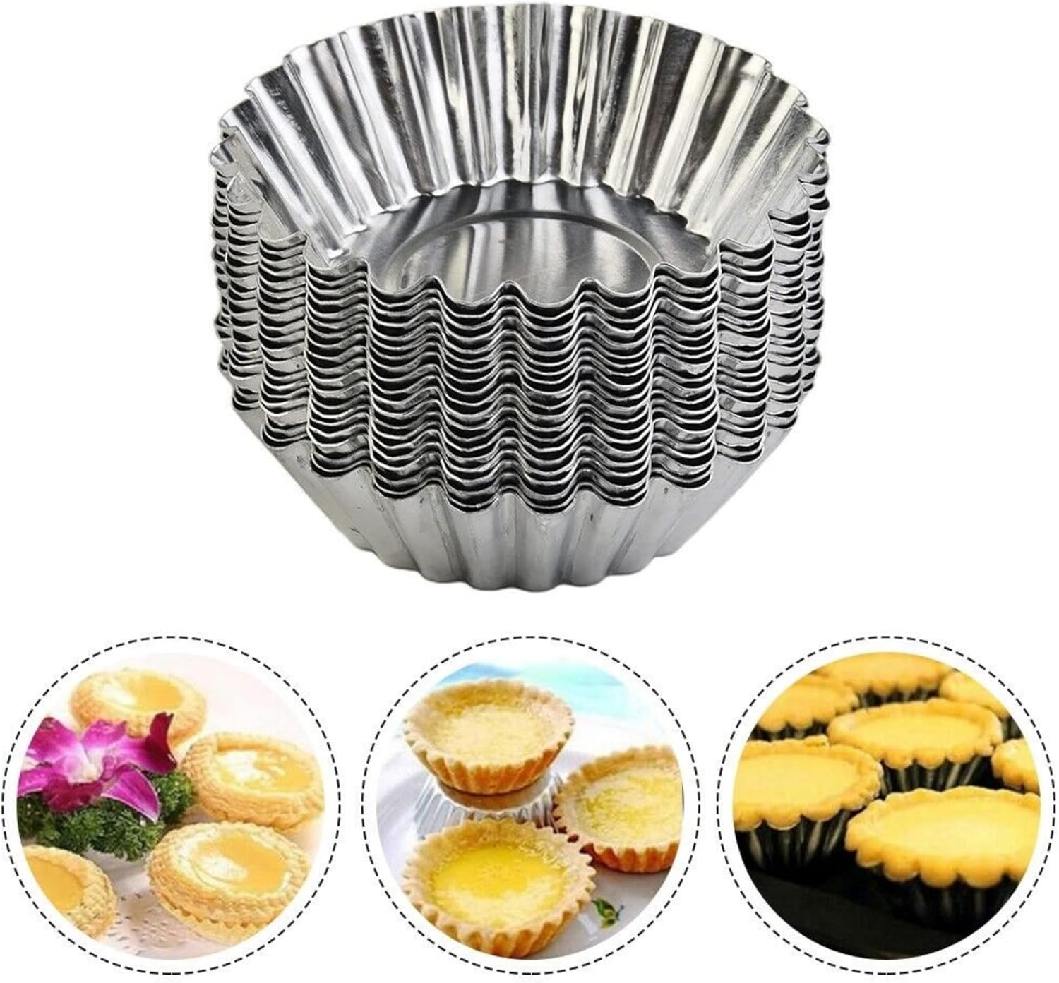 30 Pcs Egg Tart Molds,Stainless Steel Egg Tart Mold Non Stick Tart Pans for Baking Cupcake Muffin Mold Baking Cups Baking Tool image number 1