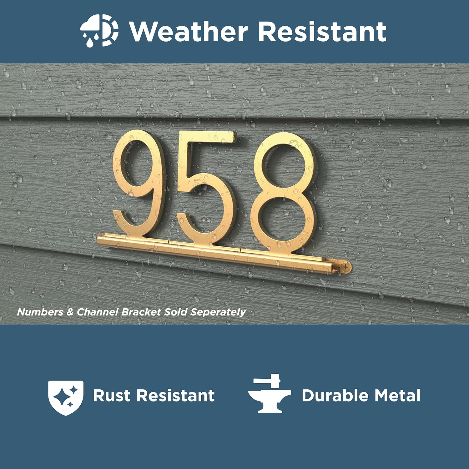 Franklin Brass Derby (1-Pack) "8" Modern Metal House Numbers for Customized System in Satin Gold | outside Number Plaque | Rust-Resistant, Personalized Address Sign image number 6