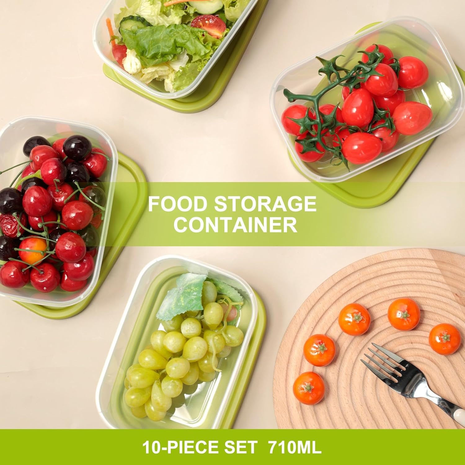 Aiqinu Food Storage Containers with Lid, 10 X 0.71 L Square, Bpa-Free, Food Storage & Organisation, Airtight, Dishwasher Safe, Freezer Containers for Mealprep and Kitchen (Green)