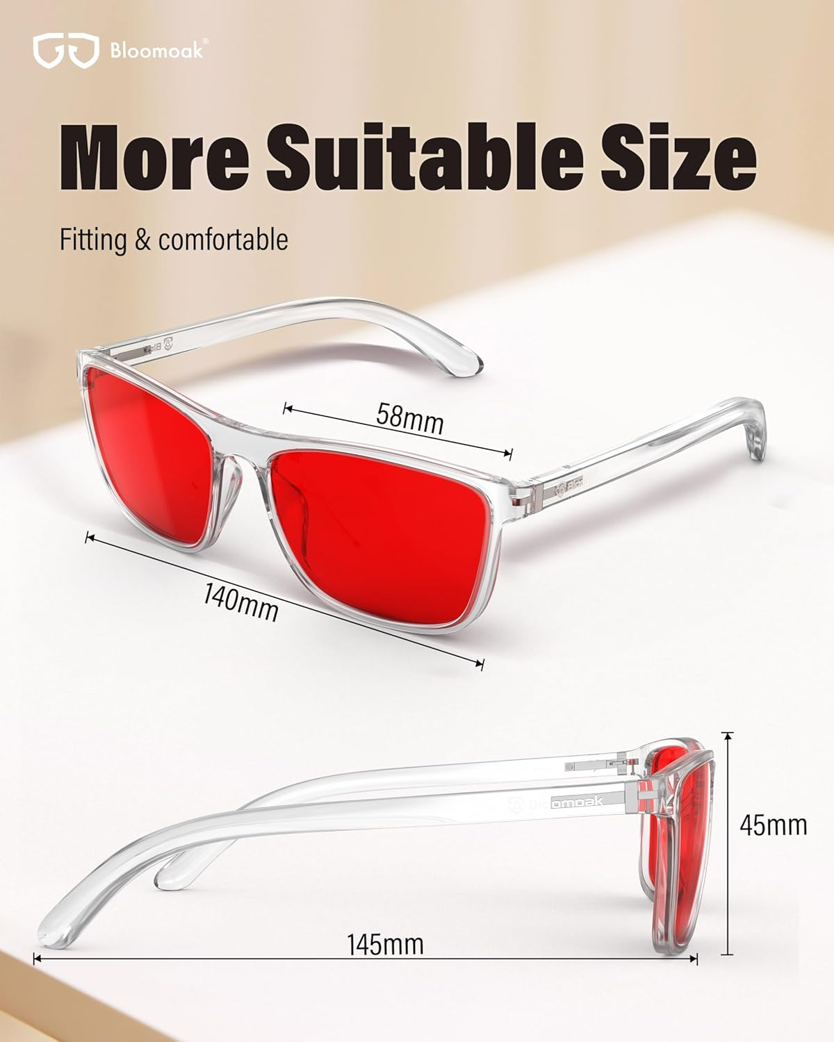 Bloomoak 99.9% Blue Light Blocking Glasses, Gaming Retro round Glasses, Relieve Eye Fatigue and Improve Sleep, Suitable for Screens/Games/Tvs - True Dark Red - 101 - Sleep Master image number 2