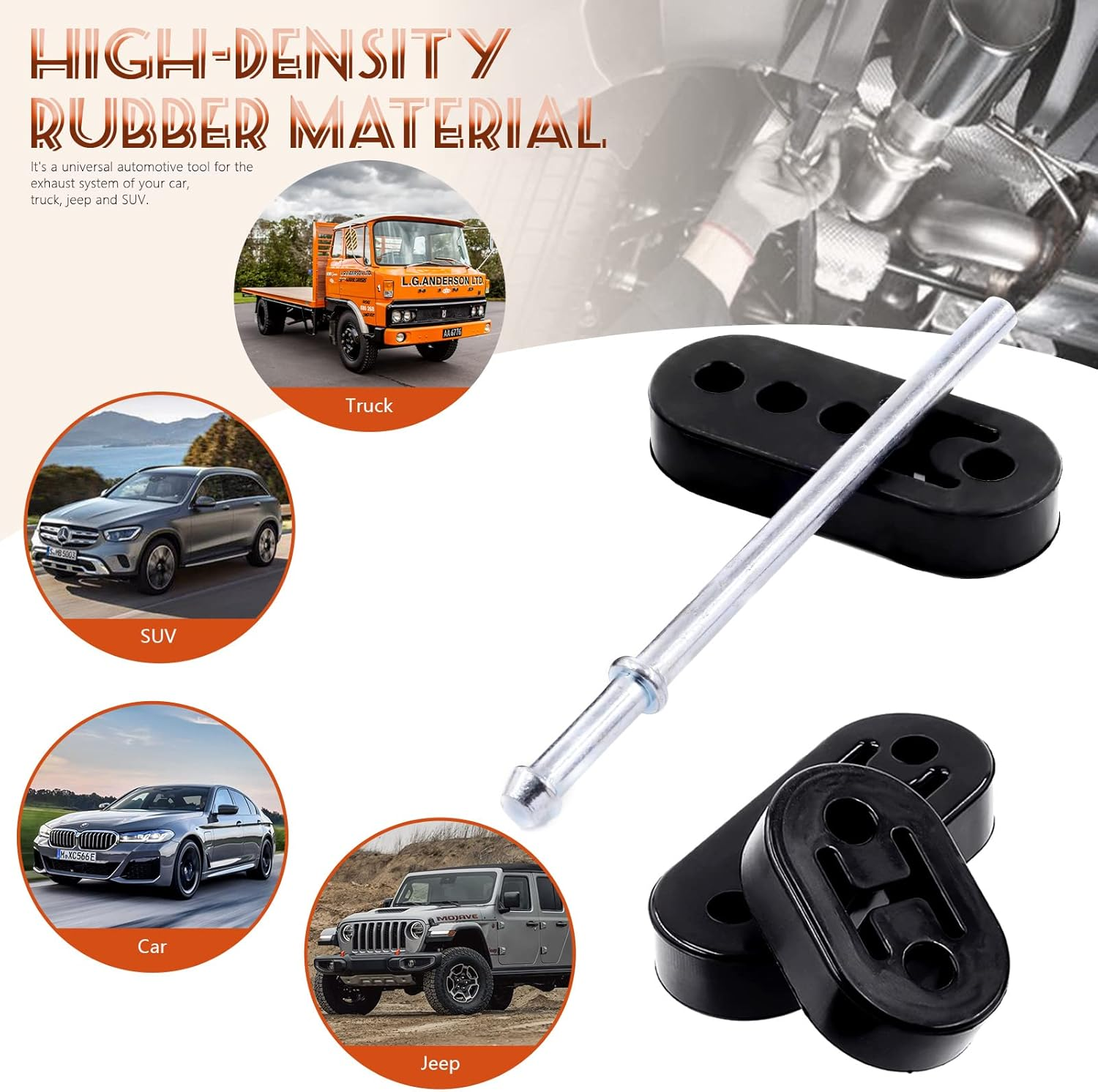 Tanstic 6Pcs Straight Wire Universal Exhaust Hanger Rod with 2 Holes & 4 Holes Car Exhaust Rubber Hanger Universal Heavy Duty Rubber Insulator Bracket Bushing Mount for Car Truck Jeep image number 1