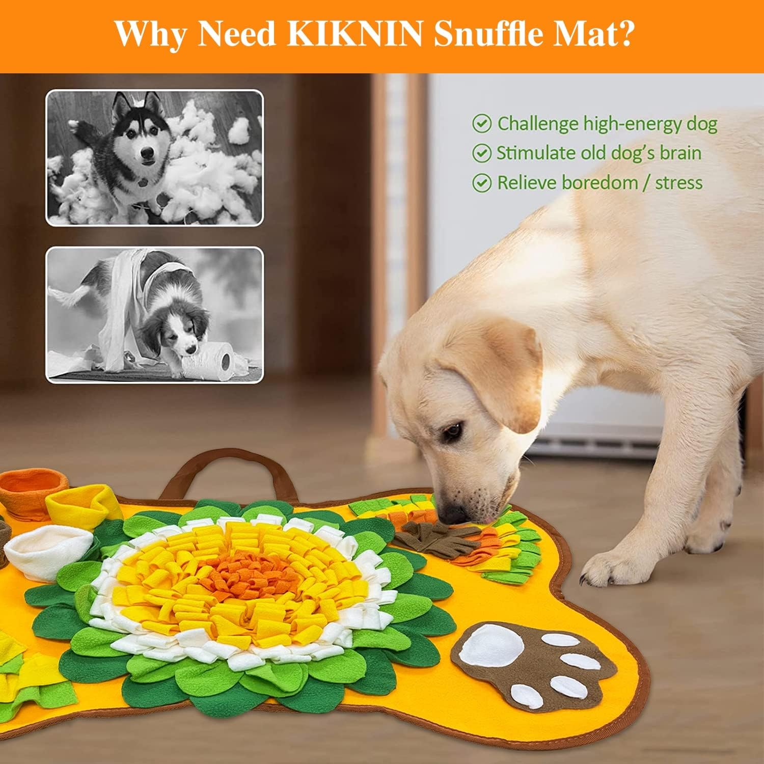 Snuffle Mat for Dogs, 25'' X 17'' Pet Snuffle Mat, Dog Feeding Mat, Sniff Mat Interactive Dog Puzzle Toys, Enrichment Nosework Feed Games for Slow Eating & Encourages Natural Foraging Skills image number 6