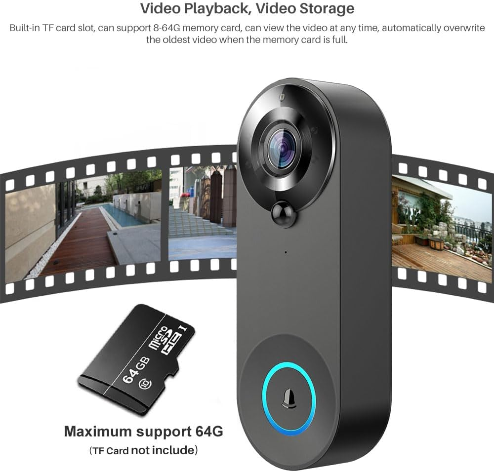 Uantii Smart Video Doorbell Camera 1080P Tuya Wifi Video Intercom Door Bell Camera Two-Way Audio,Works with Smart Life App image number 4