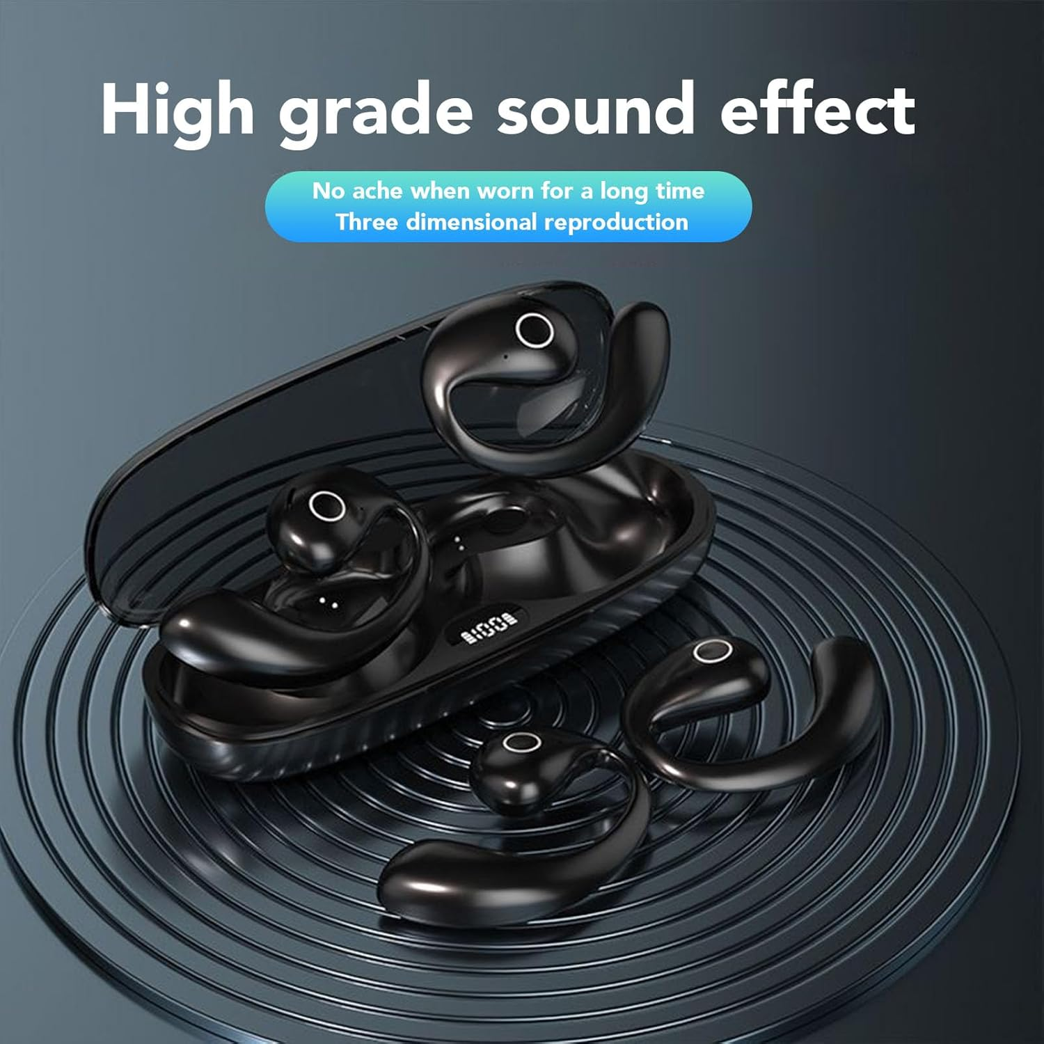 Fockety Wireless Earbuds, 5.4, Stereo Sound, Sports Earbuds, LED Display, 42 Hours Playtime, Deep Bass, Waterproof IPX7 Headphones with Ear Hook for Training, Running (Black) image number 1