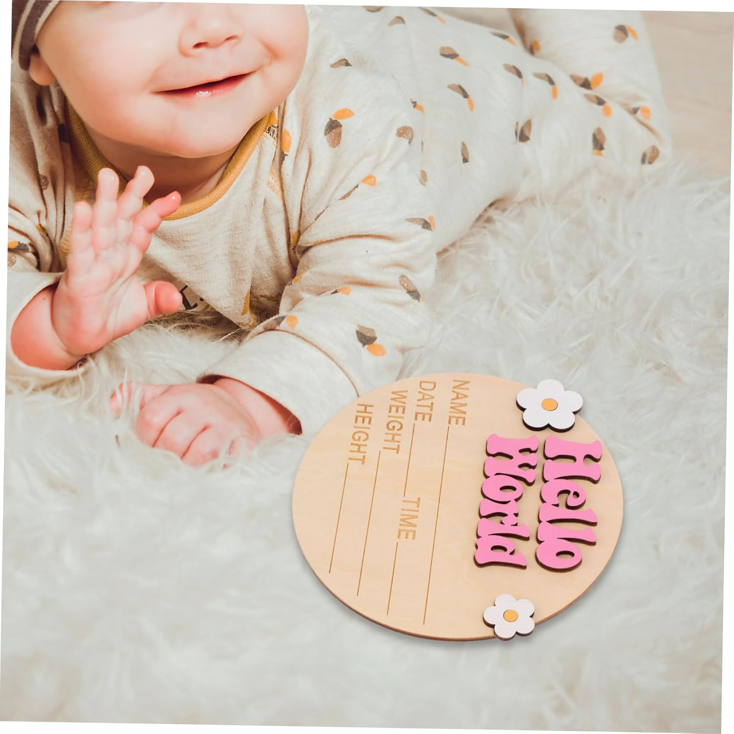 CLISPEED Wood Baby Announcement Sign Baby Name Cards for Nursery Newborn Birth Announcement Plaques in Deep Pink and Photo Prop image number 2