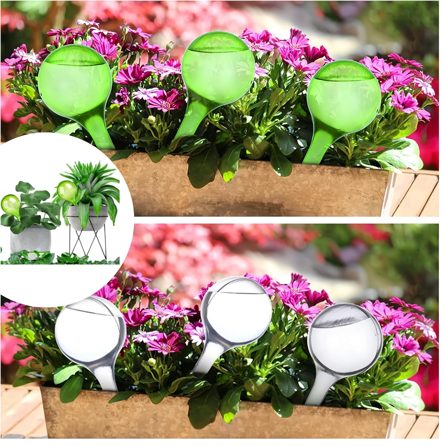 12Pcs Plant Watering Bulbs, Ai-Oumleef Plant Waterer for Indoor and Outdoor, Garden Water Device Watering Bulbs, Self Watering Planter Insert(Transparent,Green) image number 3