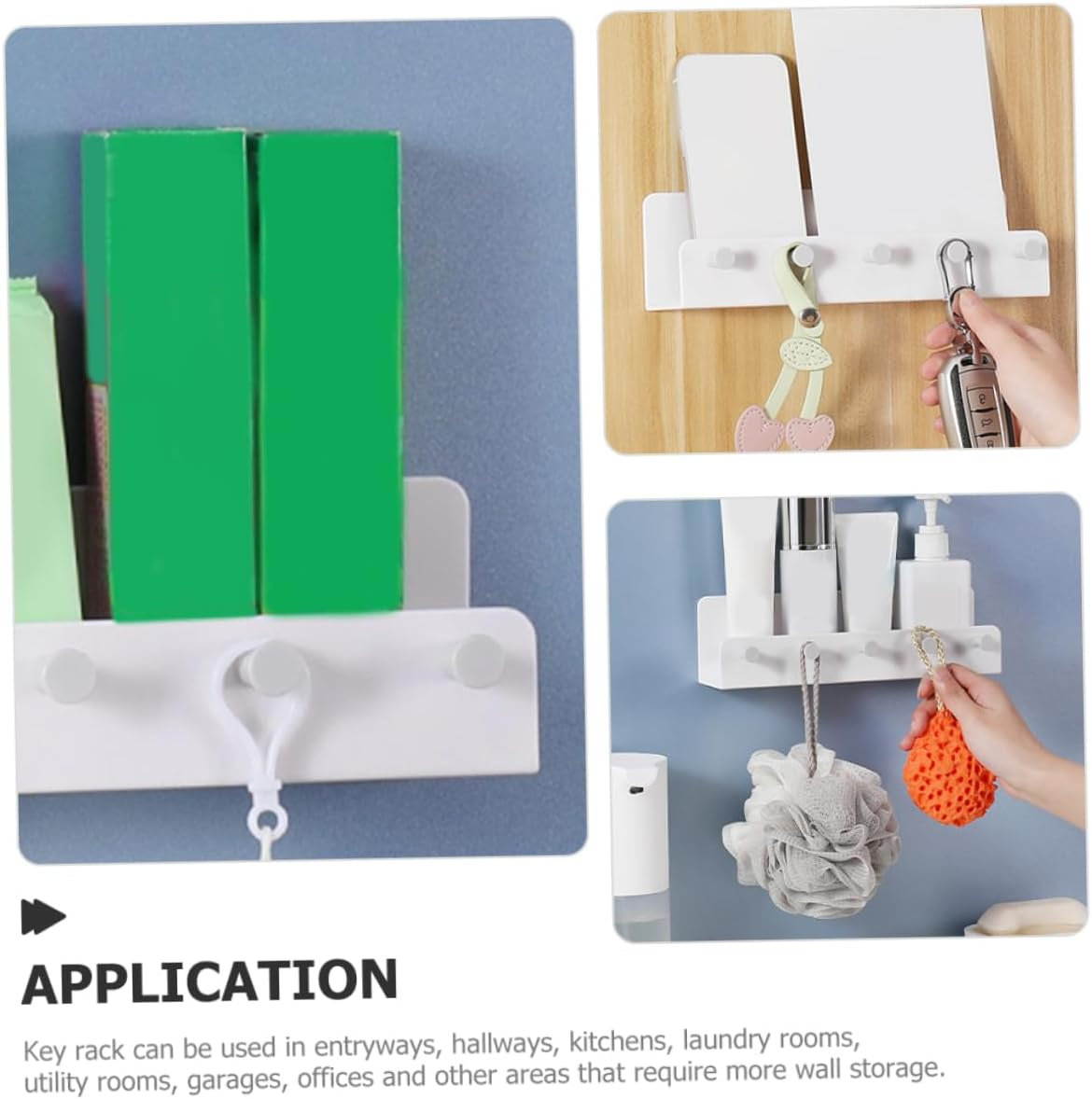 Ipetboom Wall Mounted Key Holder Multi-Function Hooks White Plastic Key Storage Rack Organizer for Entryway and Home Wall Hanging Storage