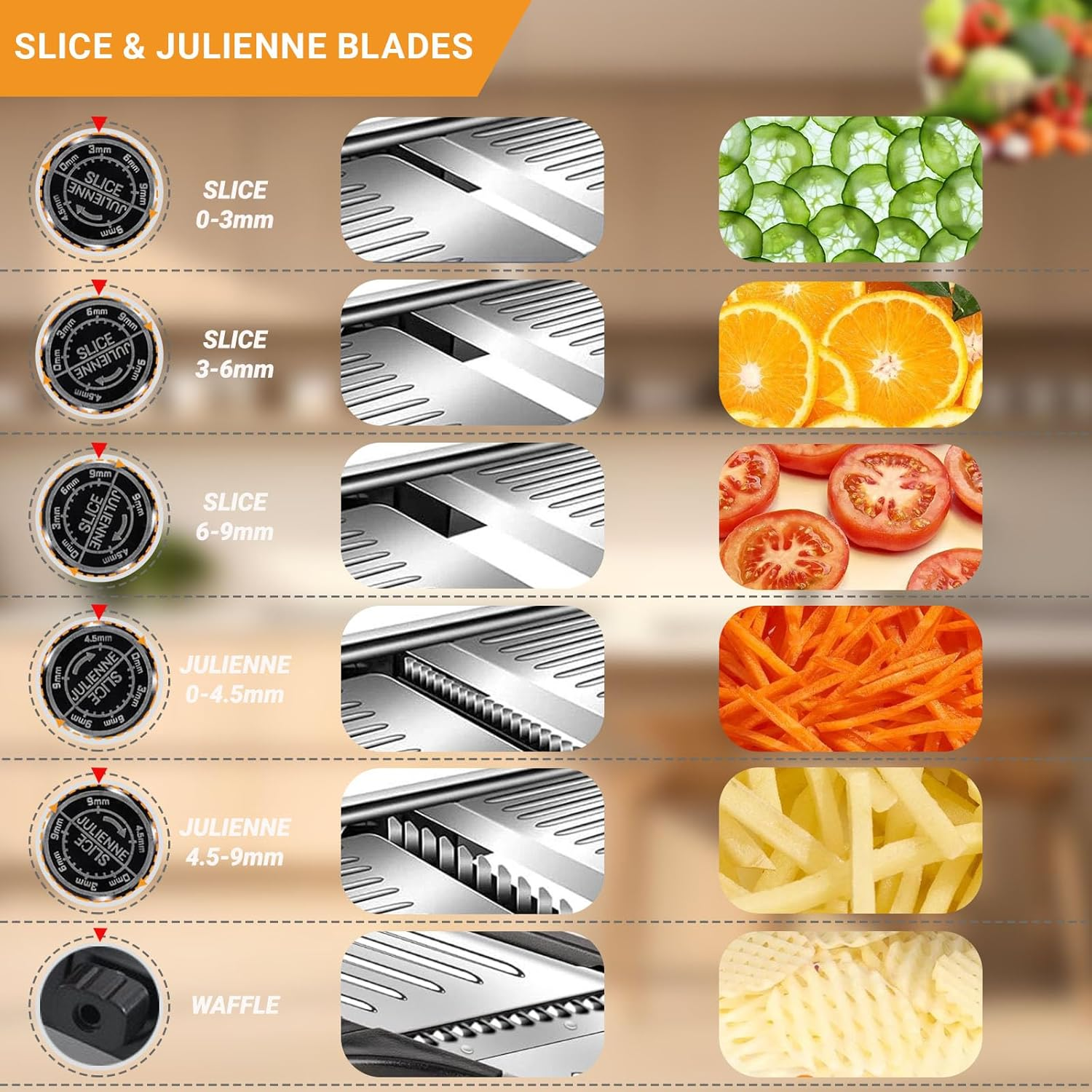 Anowker Multi Purpose Adjustable Handheld Mandoline Slicer for Kitchen, Stainless Steel Onion Cabbage Potato Vegetable Food Slicer with Cut-Resistant Gloves image number 2