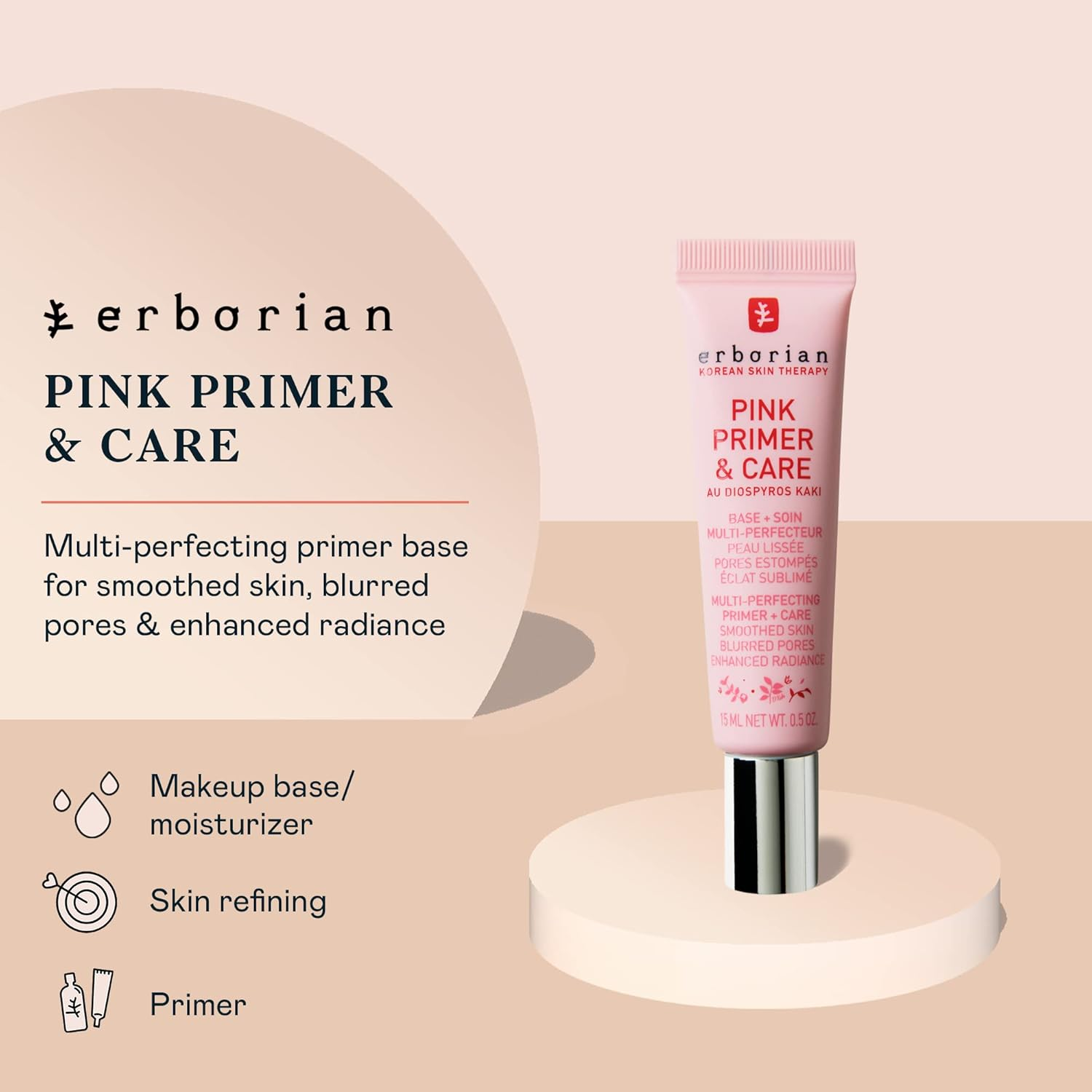 ERBORIAN Pink Primer & Care Skin Perfecting Radiance Primer, Refined Skin Texture Effect image number 3