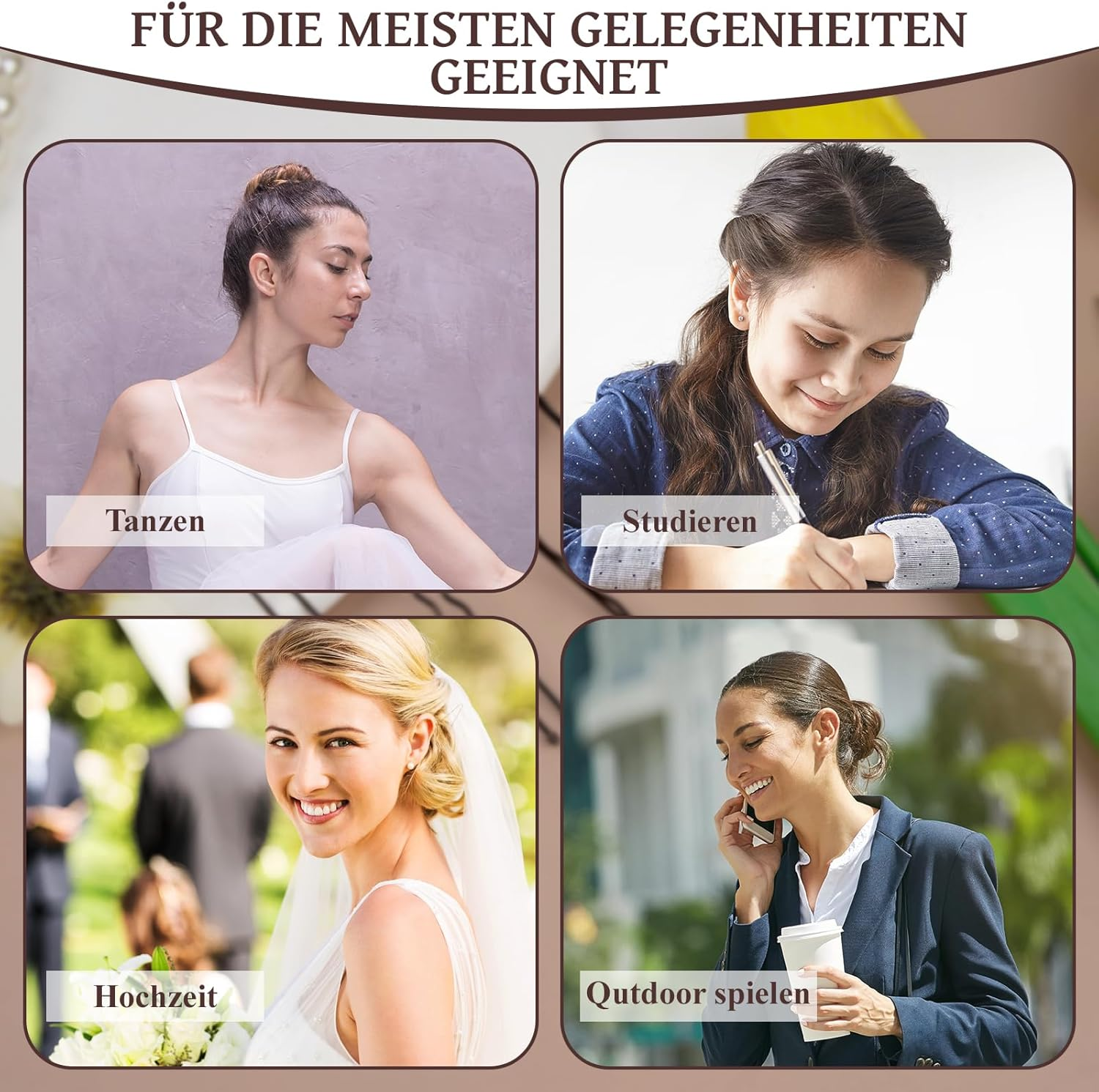 Pack of 500 Bobby Pins Brown Set - U-Shaped Hair Clips (2 Inches, 2.36 Inches), Wave Shape Invisible Hair Pins (2 Inch 2.75 Inches), Transparent Hair Bobbles with Storage Box, for Weddings, Bridal image number 2