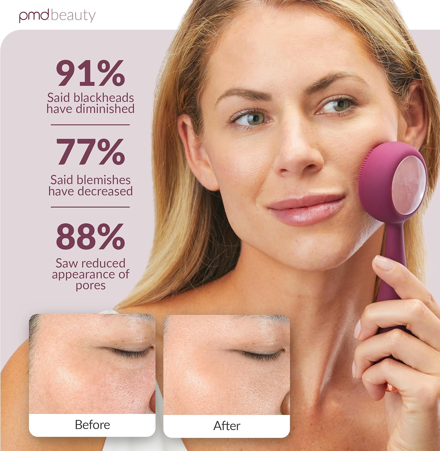 PMD Clean Pro RQ - Smart Facial Cleansing Device with Silicone Brush & Rose Quartz Gemstone Activewarmth Anti-Aging Massager - Waterproof - Sonicglow Vibration - Lift, Firm, and Tone Skin on Face and Body image number 4