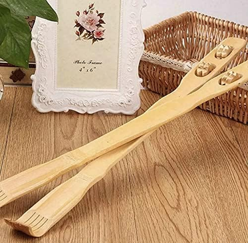 2 Pieces Bamboo Wooden Back Scratcher Massage Rolls Long Reach Itchy Relief