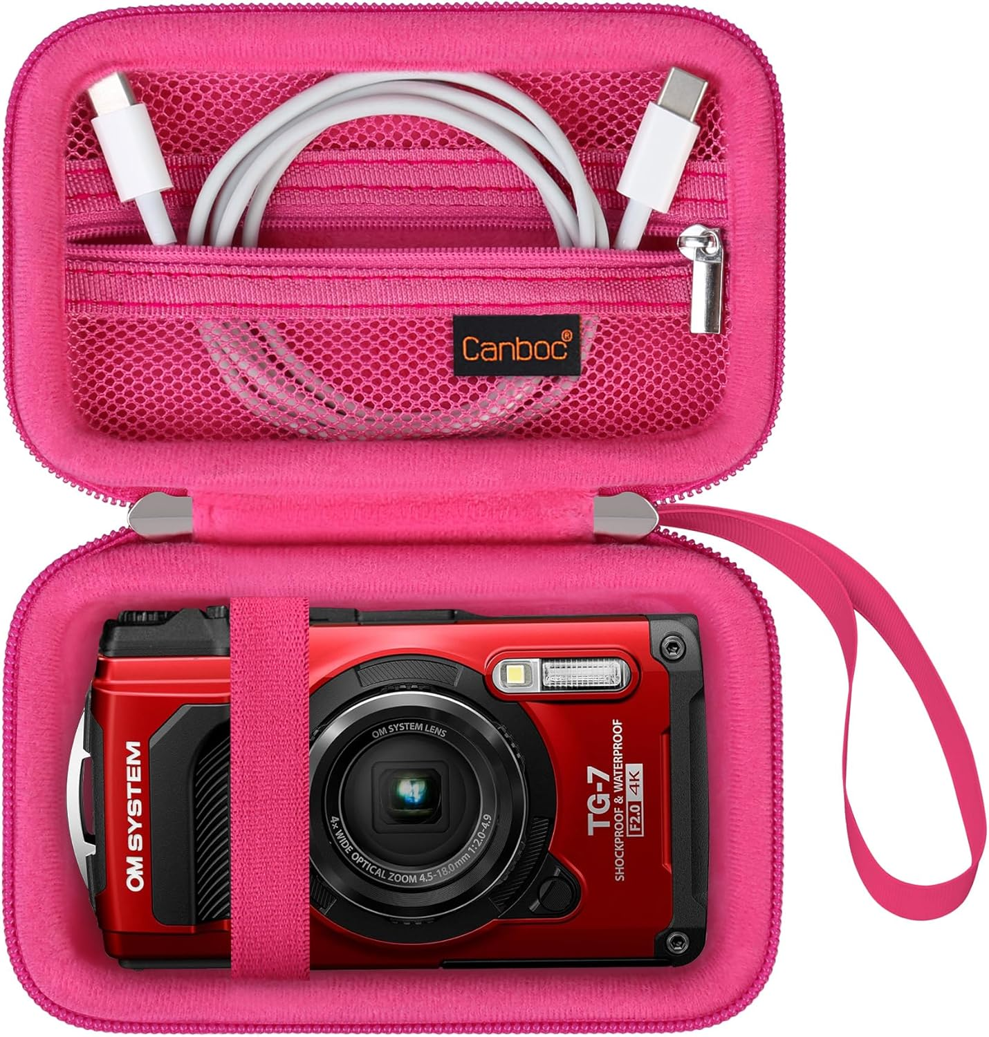 Canboc Carrying Case for OM System Tough TG-7/ OM System Olympus TG-6 Underwater Camera, Waterproof Camera Bag, Zipper Mesh Pocket Fits USB Cable, Batteries, Black(Case Only)
