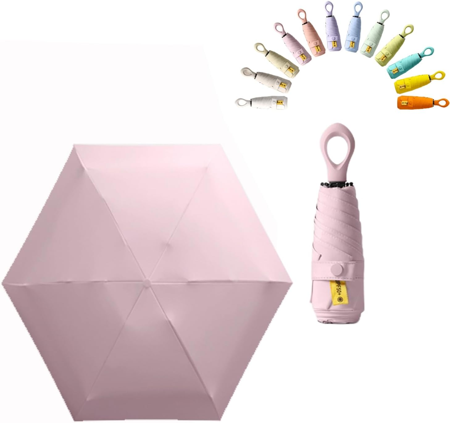 Mini Sun Travel Umbrella Ring Handle Coating Layer Fabric Compact Folding Purse Umbrella/Lightweight Small Portable Backpack/Rain Sun/Blocking/Anti UPF 50 UV Protection 99.9% Men Women Kids