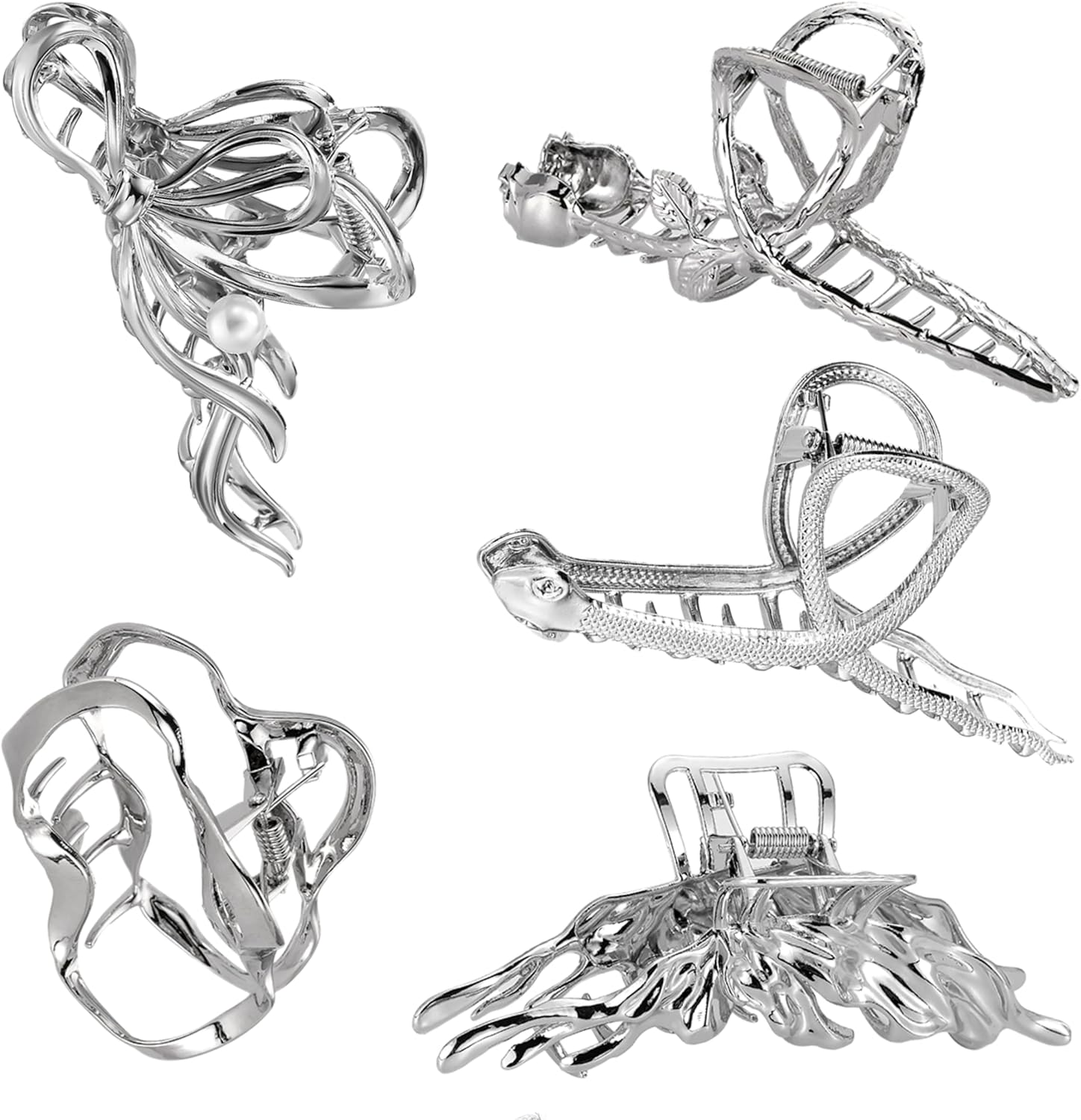 Ypkia Hair Claw Metal Black Large Hair Clips Women'S Set with Beads for Women and Girls Thick Hair Accessories (Pack of 4)