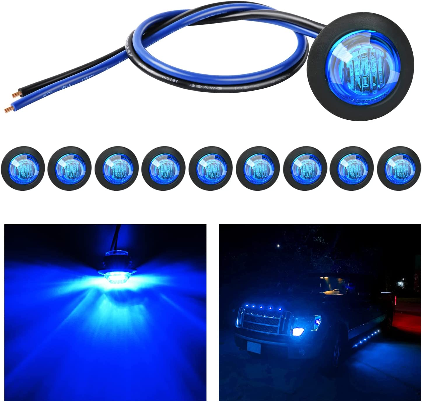 Nilight 10 PCS 3/4 Inch round LED Clearance Light LED Front Rear Side Marker Indicator Light Bullet Marker Light for Truck RV Car Bus Trailer Van Caravan Boat