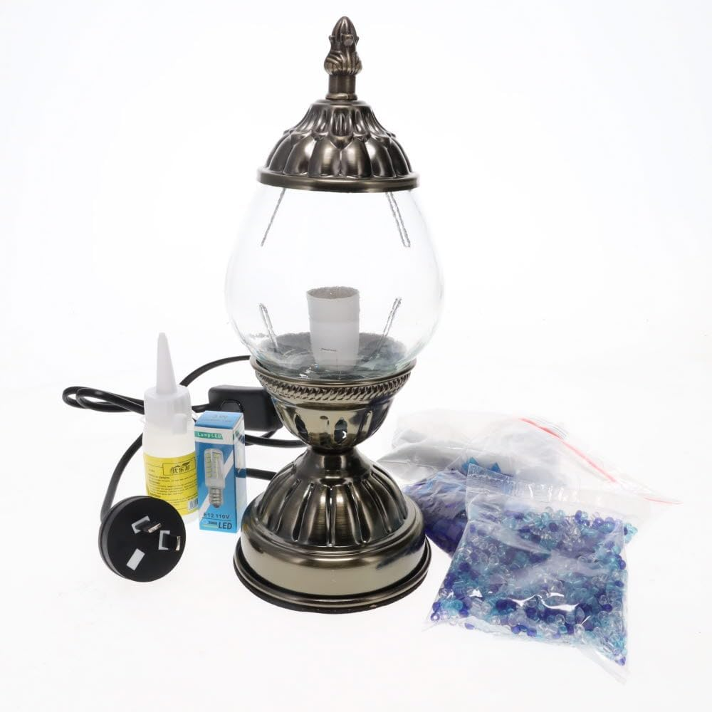 DIY Mosaic Lamp Blue, Decorative Table Lamp with Glass Shade, Complete Craft Kit with Beads and Accessories