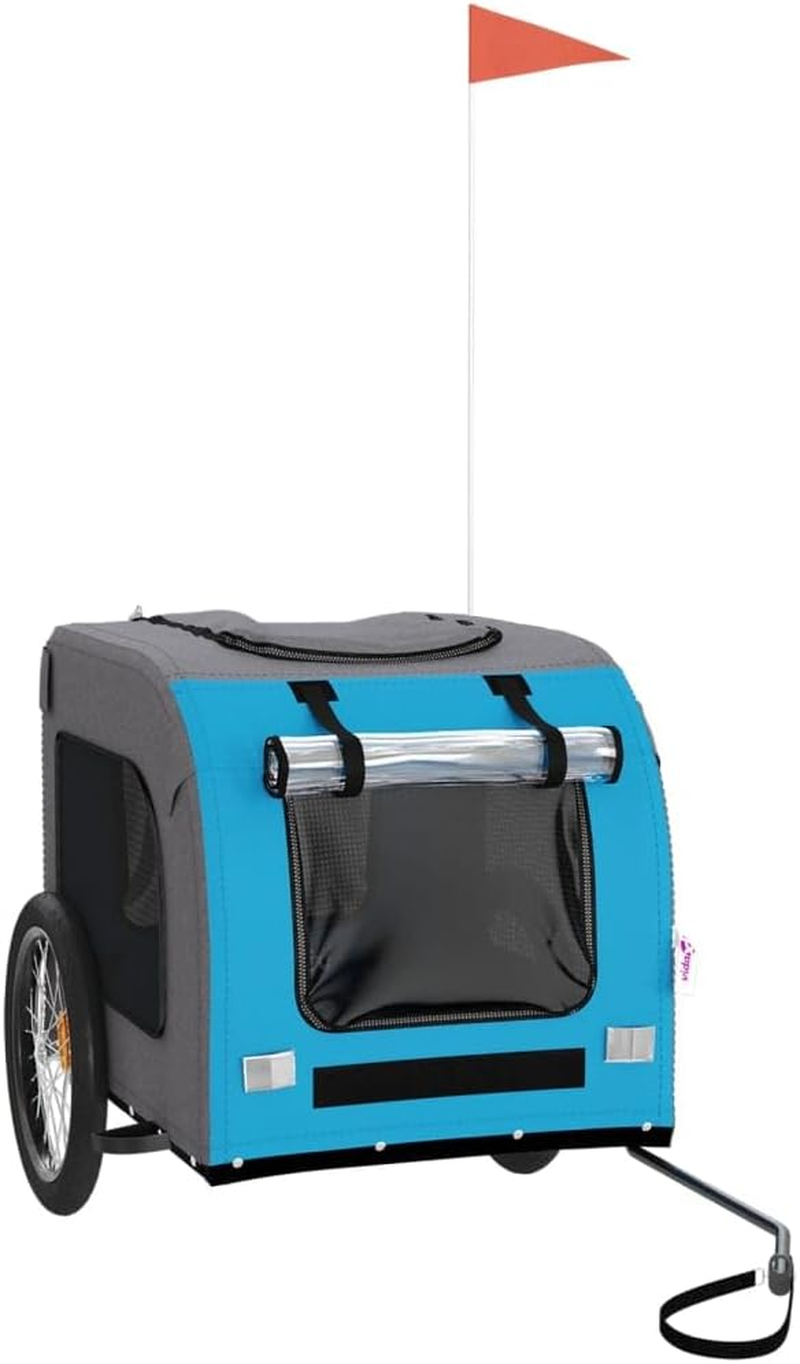 Vidaxl Pet Bike Trailer/Stroller in Blue/Grey - Oxford Fabric with Iron Frame, Multiple Access Points, Ventilated, Smooth-Riding Wheels, Versatile Cargo Carrier