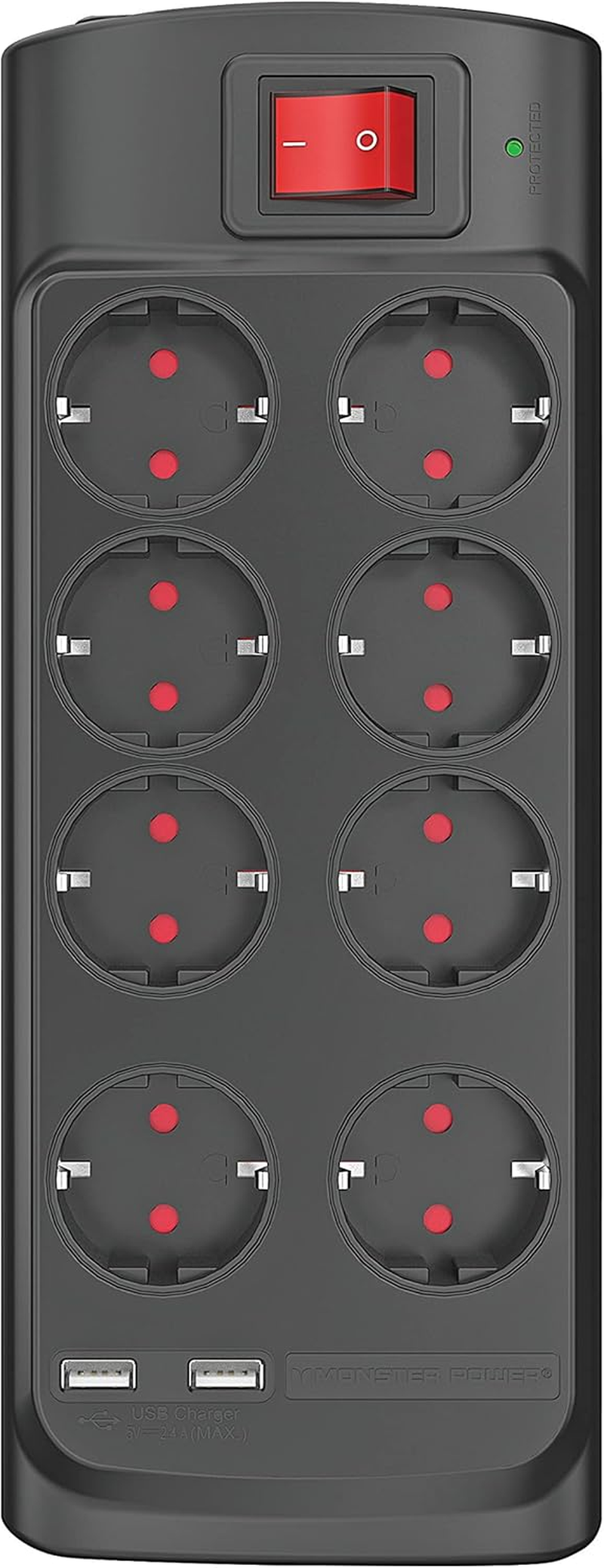 Monster - Power Strip - 8-Way + 2 USB with Switch - 1.8 M - Black image number 4